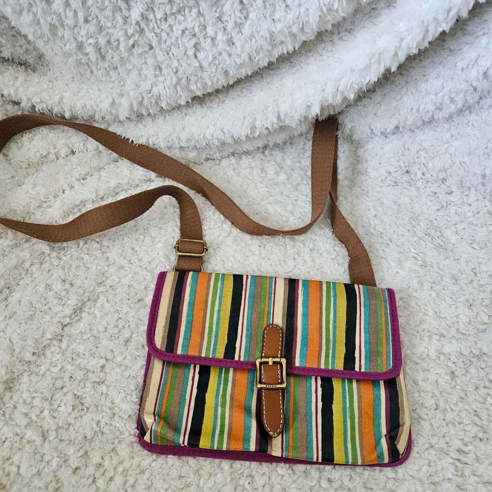 Fossil Keyper‎ Rainbow Striped Coated Canvas Mini Crossbody